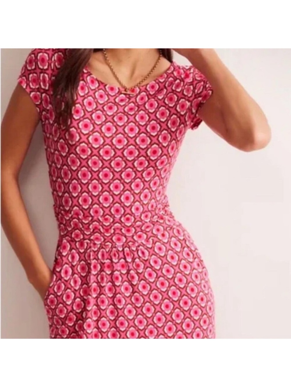 Boden Amelie Jersey Midi Dress Sangria Sunset Geo Pome Pink Red Size US 6